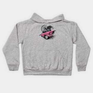 Pink 68 Mustang convertible against carnival backdrop Kids Hoodie